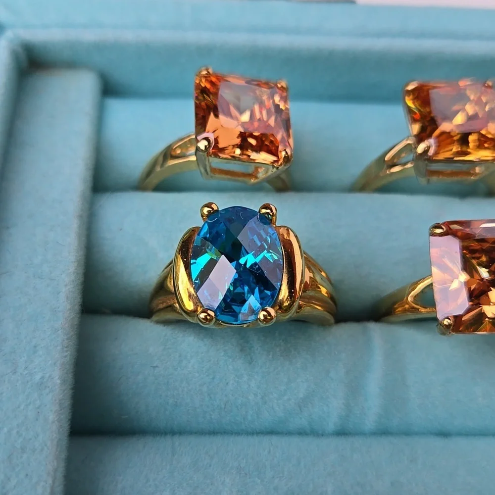 Blue Topaz Sterling Silver 925 ring gold plated outside size 9 unseix ring - Picture 3 of 17